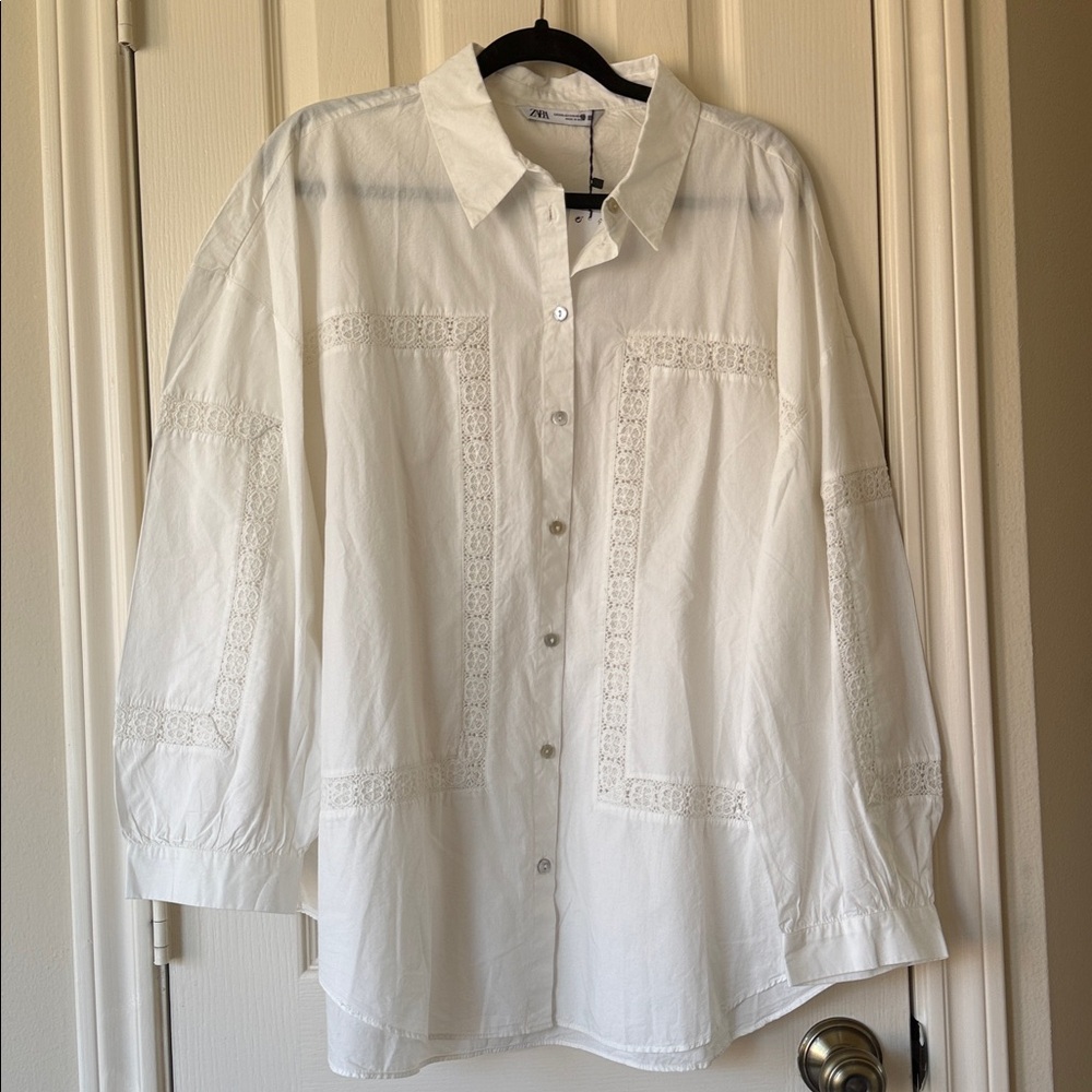 Zara poplin lace-detail button down shirt - Picture 4 of 7